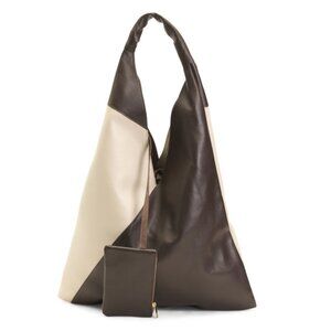 CHEVAL Beige/Brown Made In Italy Leather Large Unlined Hobo